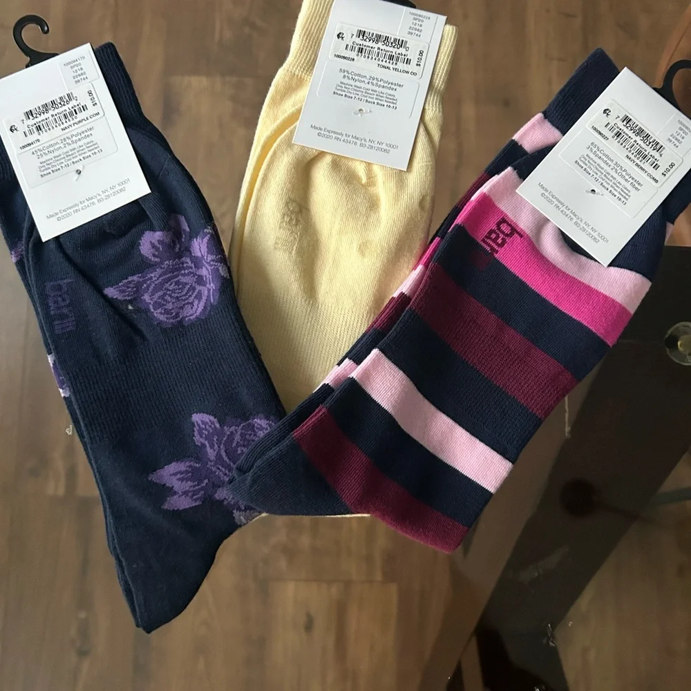 Bar III Men's Floral and Striped Socks - Purple, Cream, Pink (3 pairs) - Picture 4 of 6
